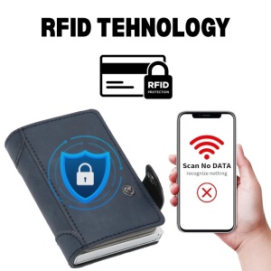 Pénztárca RFID iUni P4 kártya nyílás, 9 kártya rekesz, Sötétkék - Img 3