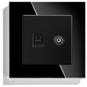 TV + Internet aljzat RJ45, Cat6, edzett üveg keret, iUni TDS, Fekete - Img 3