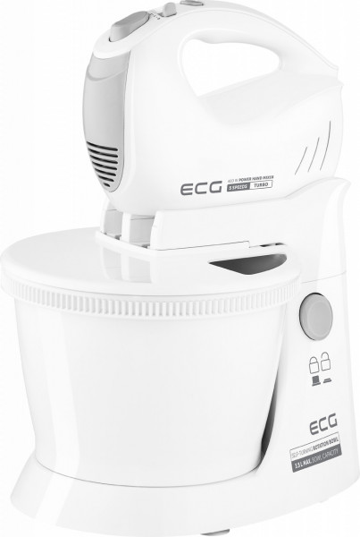Mixer de mana cu bol ECG RSM 4052, 400 W, 3.5 L, 5 viteze, functie Turbo, alb