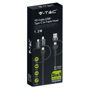 CABLU 5IN1 TIP C - MICROUSB - USB - LIGHTNING 1.2M - Img 3