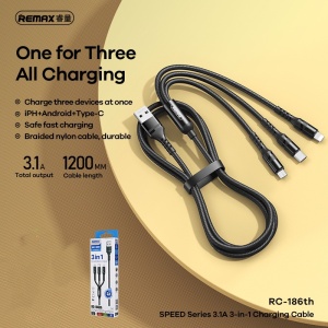 Cablu de date cu incarcare 3 in 1 REMAX RC-186TH, USB - Lightning/ Tip C/ Micro USB 3, 1 A, 1.2 m, negru - Img 4