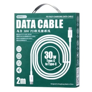 Cablu de date cu incarcare rapida REMAX RC-C021, USB-C la USB-C, 2 metri, 30W, alb - Img 2