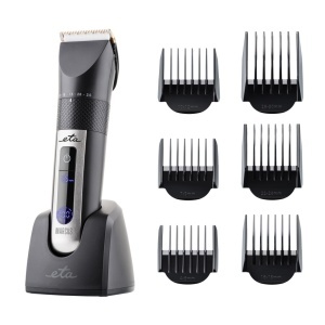Masina de tuns fara fir ETA Marcus 9341 90000, Baterie Li-Ion 3.7 V, 6 piepteni, afisaj LED, negru