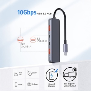 HUB 5 IN 1 10 GBS USB-C PD 100W ALUMINIU PLATINET - Img 4