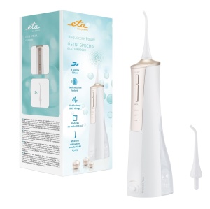 Irigator bucal ETA AquaCare Power 2708 90000, 3 moduri de curatare, rezervor 200 ml, IPX7, alb/auriu - Img 1