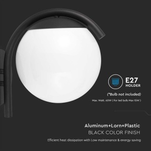 LAMPA PERETE CU SOCLU E27 IP44 - NEGRU MAT - Img 6