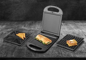 Sandwich maker grill ECG S 4310, 1200 W, 3 tipuri de placi interschimbabile 23 x 23 cm, unghi deschidere 105° - Img 16