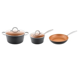 Set vase de gatit ETA STELLON 6930 90000, 5 piese, strat antiaderent din cupru