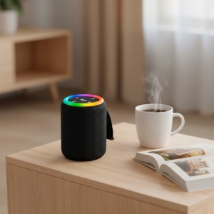 Boxa portabila Bluetooth GU-192, 10 W, FM, Stereo, Li-Ion / 1200 mAh, rezistenta la apa, iluminare colorata LED, negru - Img 4