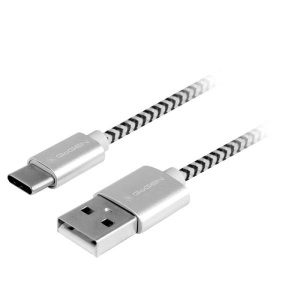Cablu de incarcare si transfer de date GoGEN USB / USB-C, 1 m, impletitura textila, argintiu - Img 1