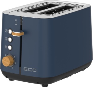 Prajitor de paine ECG ST 2768 Timber Petrol, 925 W, 2 felii, 7 trepte, otel inoxidabil, elemente din lemn, albastru indigo - Img 1