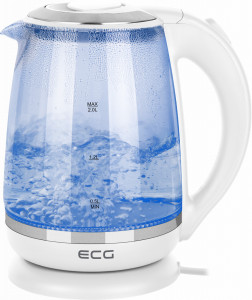 RESIGILAT - Cana electrica fierbator din sticla ECG RK 2020 alba, 2 L, 2200 W, lumina albastra de fundal - Img 3