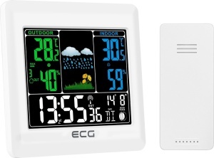 Statie meteo interior-exterior ECG MS 300 White, senzor extern fara fir, LCD color, ceas, alarma - Img 4
