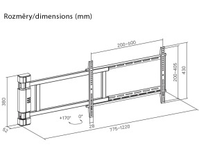 Suport TV GoGEN, rotire 0-170°, control prin telecomanda, 32"-75" (81 - 190 cm), VESA pana la 600x400 mm, 50 kg, negru - Img 2