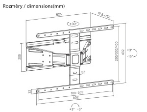 Suport TV GoGEN Slim XL , 43"-90" (109 - 229 cm), 50 kg, inclinare verticala si rotire laterala, negru - Img 2