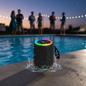 Boxa portabila Bluetooth GU-192, 10 W, FM, Stereo, Li-Ion / 1200 mAh, rezistenta la apa, iluminare colorata LED, negru - Img 2