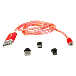 CABLU 1M 3IN1 TIP C/IPHONE/MICRO USB ILUMINAT LED ROSU - Img 1
