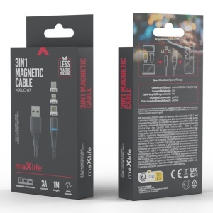CABLU MAGNETIC 3IN1 USB-C/LIGHTNING/MICRO USB 1M 3A - NEGRU - Img 9