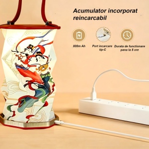 Lampa LED pliabila, portabila, acumulator 800 mAh, control tactil, incarcare USB, design decorativ, lumina ambientala pentru casa, cadou elegant - Img 7