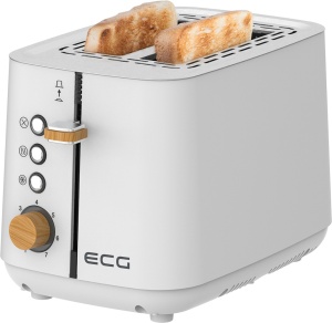 Prajitor de paine ECG ST 2768 Timber White, 925 W, 2 felii, 7 trepte, otel inoxidabil, elemente din lemn, alb - Img 4