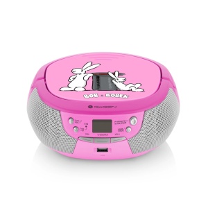 Radio CD pentru copii GoGEN BOB AND BOBEK, 2 x 0,8 W, Bluetooth, karaoke, microfon, MP 3, USB, AUX in, roz - Img 4