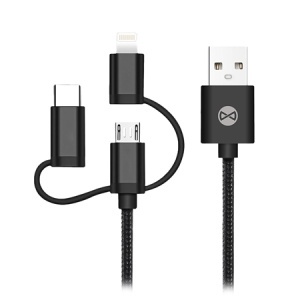 CABLU 3IN1 USB-LIGHTNING-UCB-C-MICRO USB 1M 1.5A - NEGRU