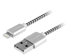 Cablu de incarcare si transfer de date GoGEN, USB la Lightning, 2 metri, impletitura textila, argintiu - Img 1