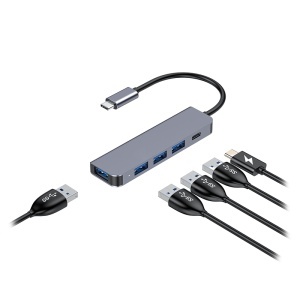 HUB 5 IN 1 USB-C PD 100W ALUMINIU PLATINET - Img 2