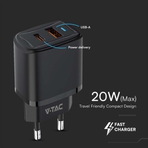 INCARCATOR RETEA QC 20W USB SI TIP C - NEGRU - Img 5