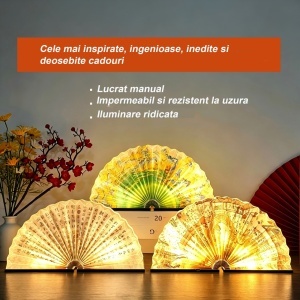 Lampa decorativa pliabila tip carte, Bluetooth, iluminare LED, acumulator 1800 mAh, card, telecomanda, design din lemn si hartie Dupont - Img 2