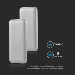 POWER BANK 10000MAH CU CABLU 30CM TIP C - ARGINTIU - Img 6