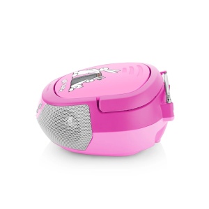 Radio CD pentru copii GoGEN BOB AND BOBEK, 2 x 0,8 W, Bluetooth, karaoke, microfon, MP 3, USB, AUX in, roz - Img 5