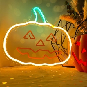 RECLAMA LUMINOASA NEON LED LUMINA VERDE/PORTOCALIE HALLOWEEN - Img 4