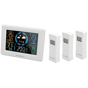 RESIGILAT - Statie meteo interior-exterior GoGEN ME 3397 W, LCD color, 3 senzori inclusi, ceas cu alarma, alb