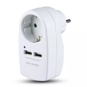 ADAPTOR PRIZA 16A 3680W + 2USB 2.1A, ALB - Img 1