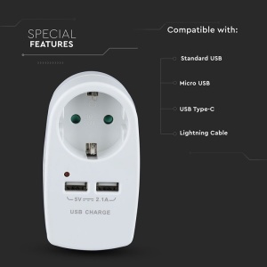ADAPTOR PRIZA 16A 3680W + 2USB 2.1A, ALB - Img 7