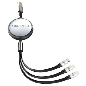 CABLU 3IN1 USB - LIGHTNING + 2 X USB-C 1.2M - NEGRU - Img 1