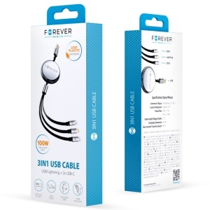 CABLU 3IN1 USB - LIGHTNING + 2 X USB-C 1.2M - NEGRU - Img 6