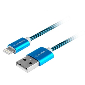 Cablu de incarcare si transfer de date GoGEN, USB la Lightning, 1 metru, impletitura textila, albastru - Img 2