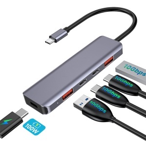 HUB 5 IN 1 10 GBS USB-C PD 100W ALUMINIU PLATINET - Img 2