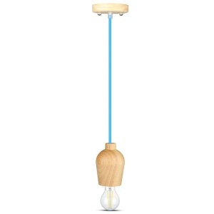 PENDUL TAVAN SOCLU E27 LEMN - ALBASTRU - Img 3