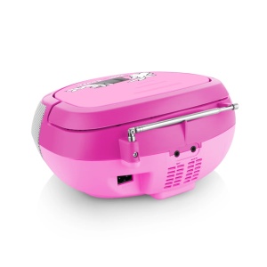 Radio CD pentru copii GoGEN BOB AND BOBEK, 2 x 0,8 W, Bluetooth, karaoke, microfon, MP 3, USB, AUX in, roz - Img 6
