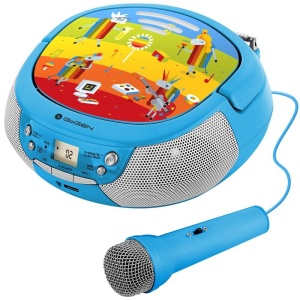 RESIGILAT - Radio CD pentru copii GoGEN DECKO B, 2 x 0,8 W, Bluetooth, karaoke, microfon, MP 3, USB, AUX in, albastru - Img 1