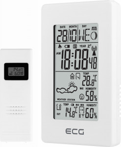 RESIGILAT - Statie meteo interior-exterior ECG MS 100 White, senzor extern fara fir, LCD, ceas, alarma - Img 3