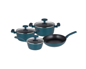 Set vase de gatit Michelino, 7 piese, aluminiu forjat, acoperire antiaderenta, turcoaz - Img 1