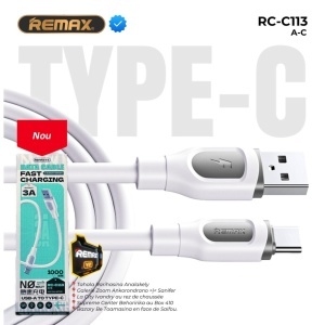 Cablu de date cu incarcare rapida REMAX RC-C113, 3A, USB-A la USB-C, 1 metru, alb - Img 4
