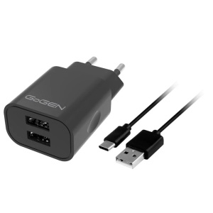 Incarcator de retea GoGEN ACH 205 CB, 2 x USB, 5V/2A, 10W, cablu USB-C 1m, negru - Img 1