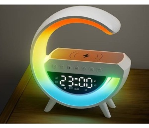 Radio FM cu Incarcator Wireless pentru telefon, LED RGB, Bluetooth, USB, TF card, AUX, Alb - Img 2
