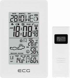 RESIGILAT - Statie meteo interior-exterior ECG MS 100 White, senzor extern fara fir, LCD, ceas, alarma - Img 4