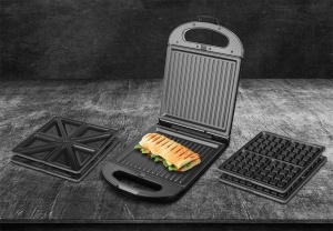Sandwich maker grill ECG S 4310, 1200 W, 3 tipuri de placi interschimbabile 23 x 23 cm, unghi deschidere 105° - Img 11